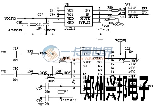 图4 双音频解码及功放电路原理图