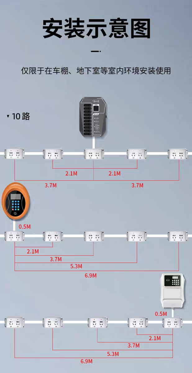 电瓶车充电桩带线双路插座